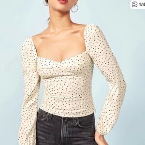Reformation Cream Off-Shoulder Polka Dot Blouse